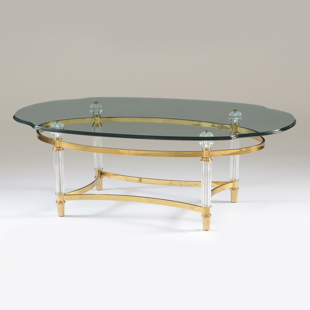 Contemporary Oval Glass Coffee Table on Brass Tone Metal Base EBTH