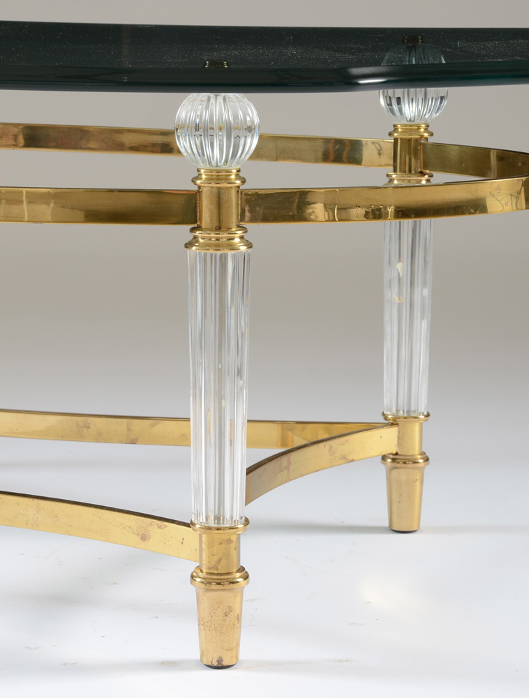 Contemporary Oval Glass Coffee Table on Brass Tone Metal Base EBTH