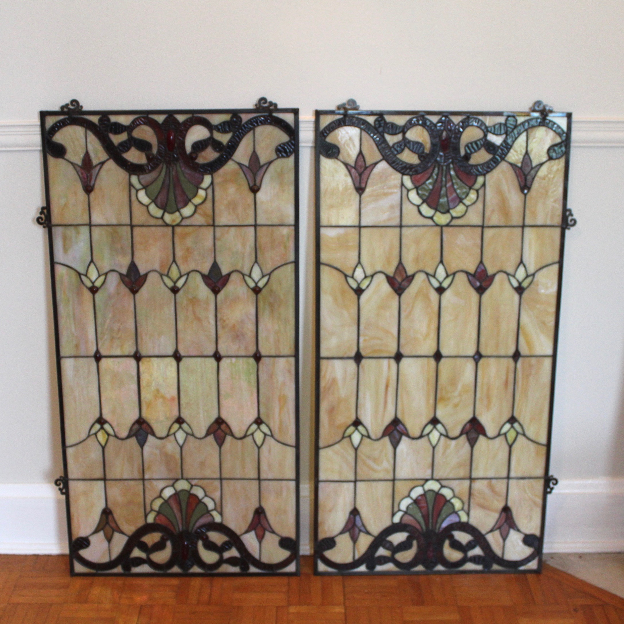 Pair of Antique Leaded Glass Windows EBTH