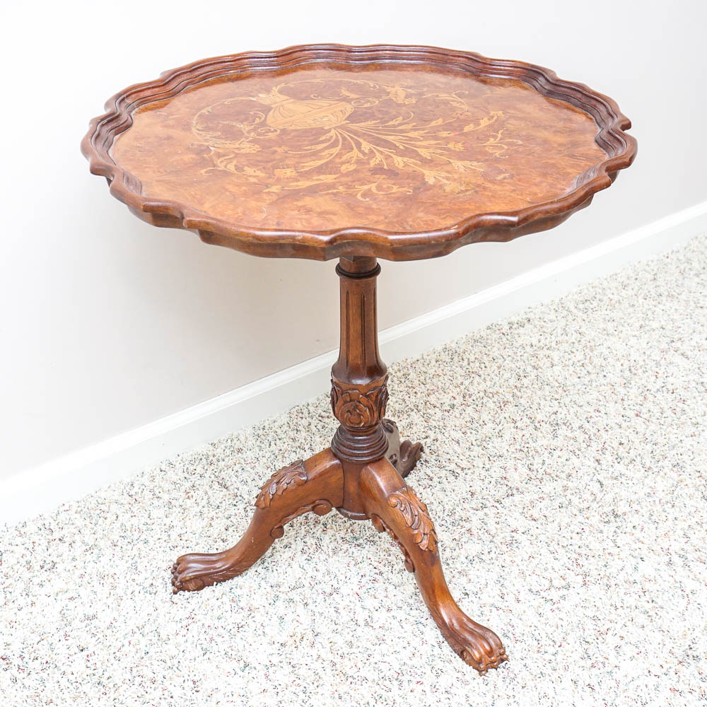 Burled Walnut TiltTop Pie Crust Table with Maple and Mahogany Inlay EBTH