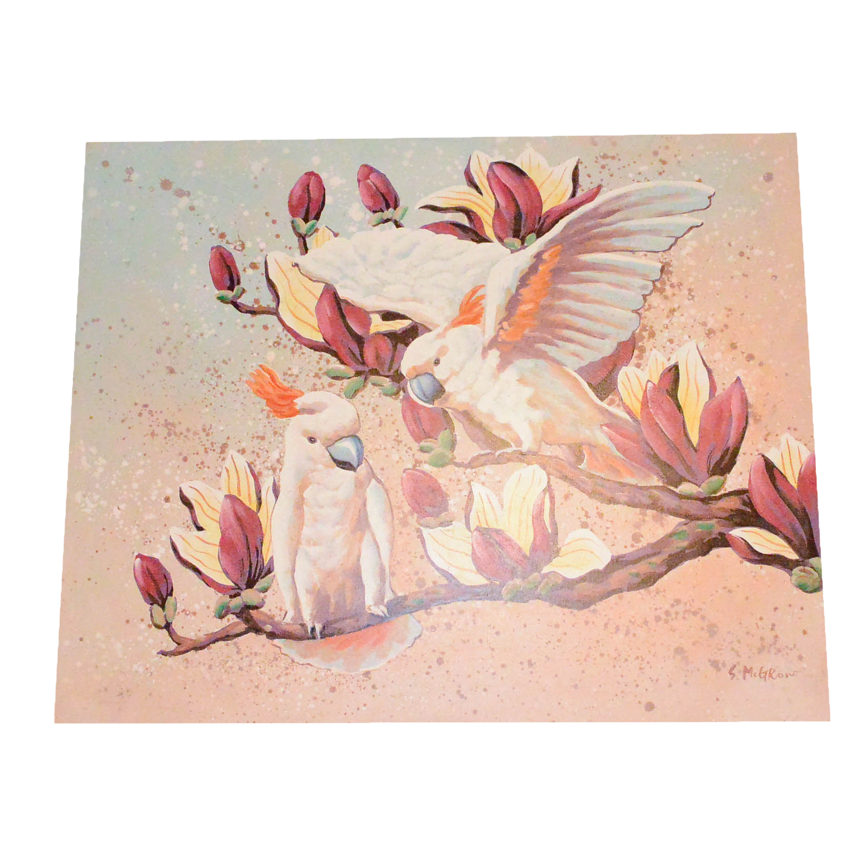 Oil on Canvas Titled "The Cockatoos" Signed by S. McGrow EBTH