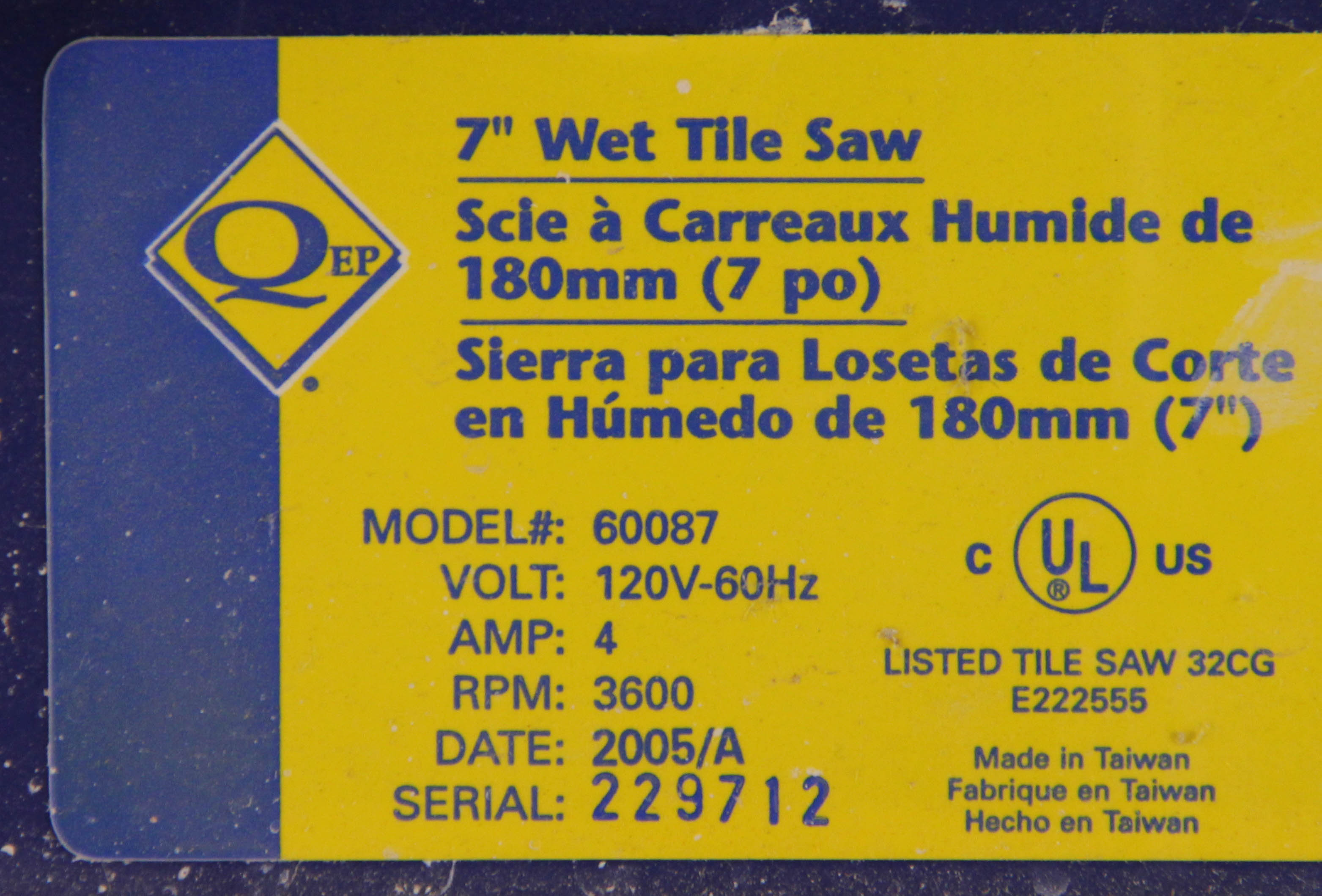 QEP Portable Wet Tile Saw EBTH