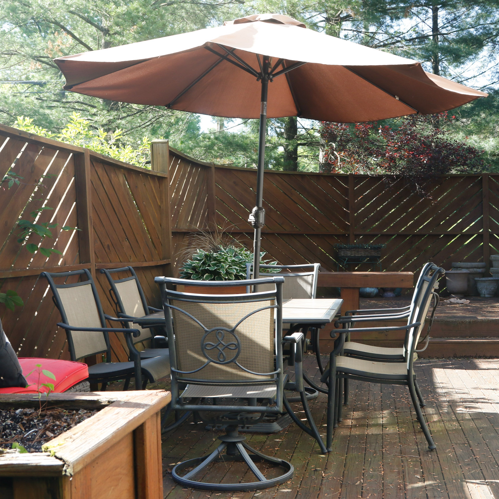 Ceramic Tile Top Patio Dining Table and Chairs with Umbrella EBTH