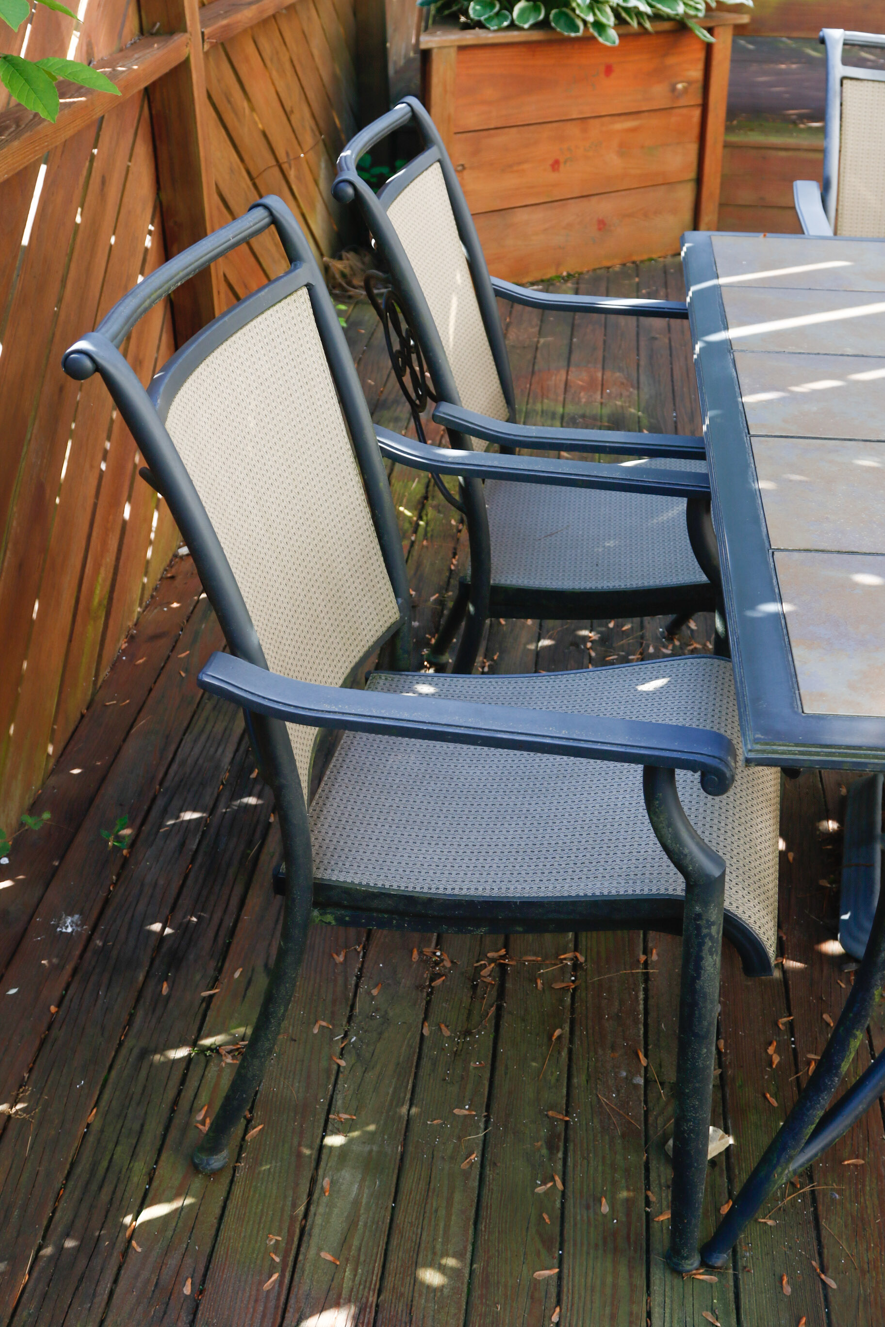 Ceramic Tile Top Patio Dining Table and Chairs with Umbrella EBTH