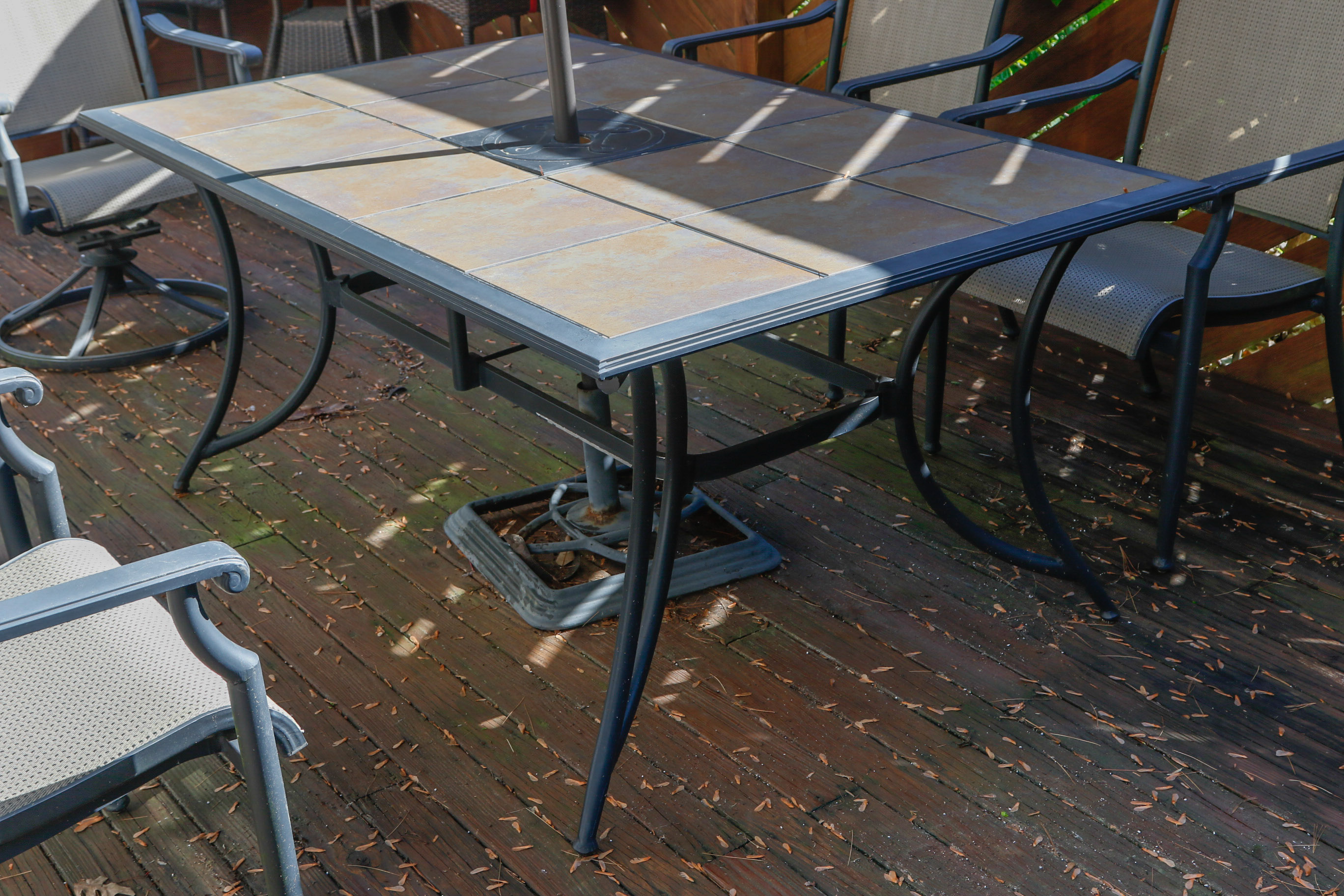 Ceramic Tile Top Patio Dining Table and Chairs with Umbrella EBTH