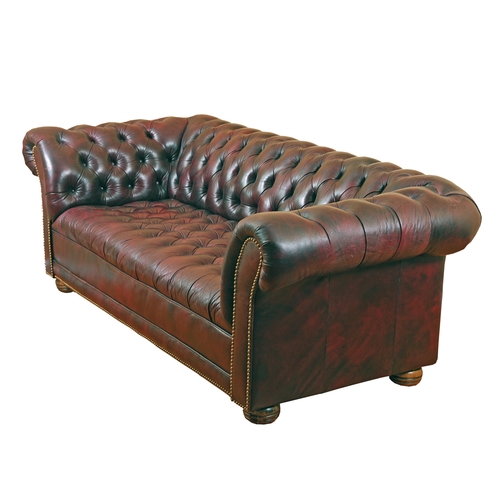 Chesterfield BurgundyBrown Leather Sofa EBTH