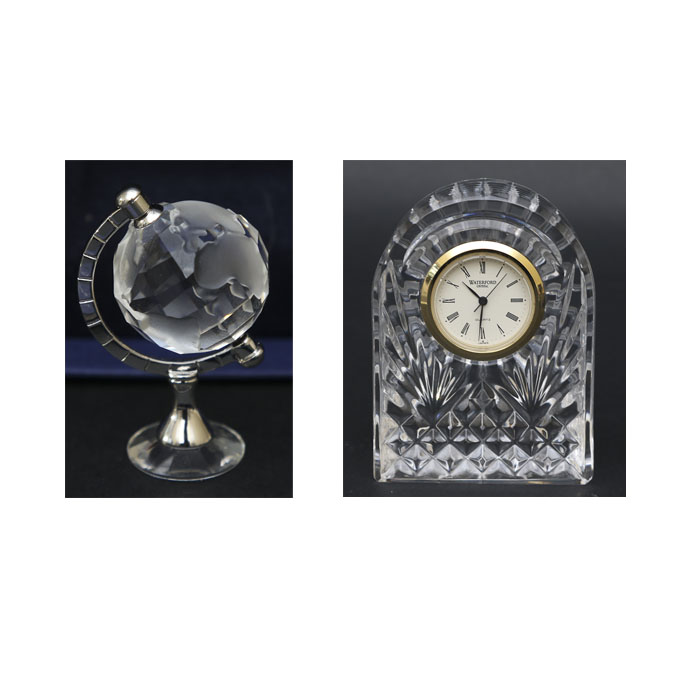 Waterford Crystal Clock and Swarovski Miniature Globe EBTH