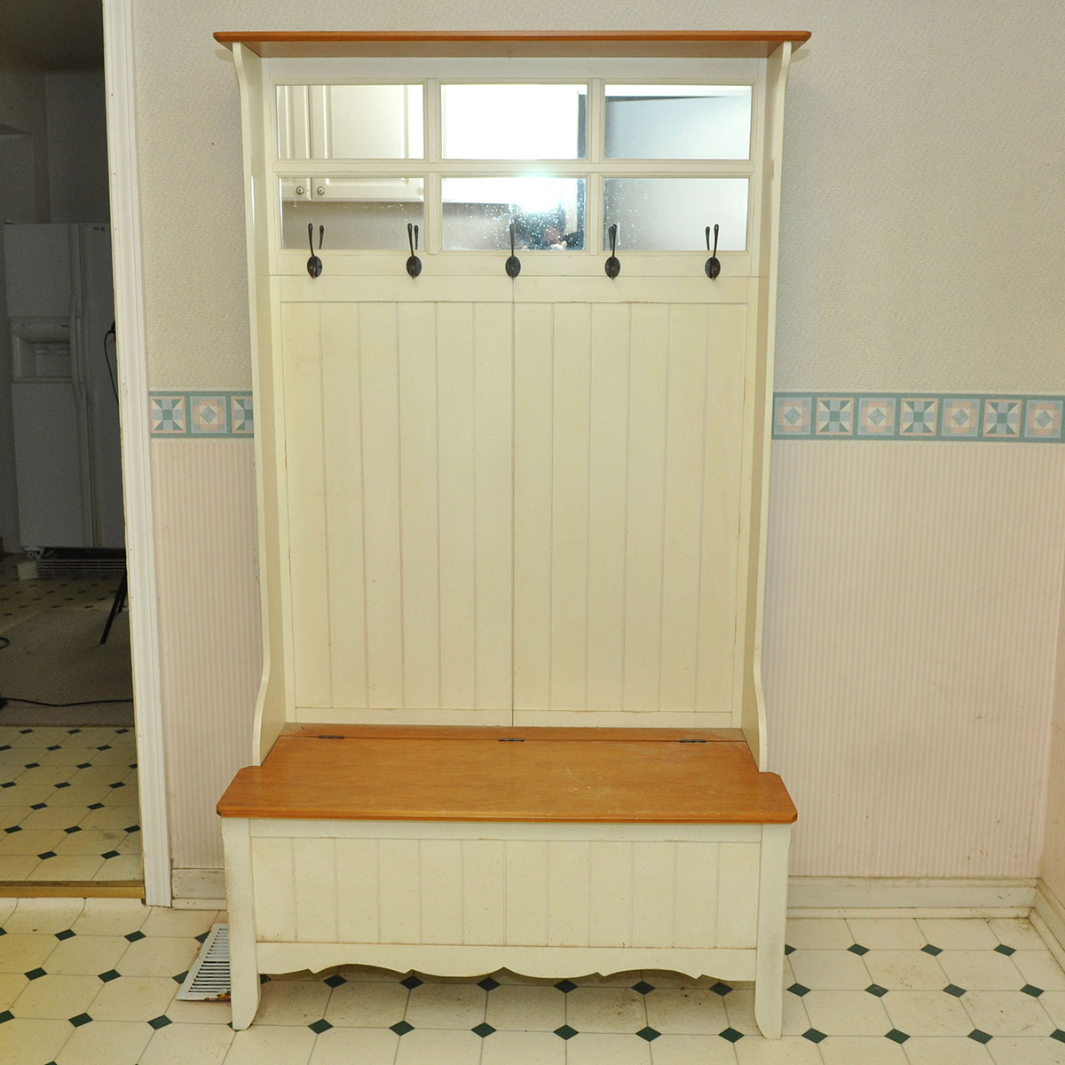 Pine And Beadboard Hall Tree With Storage Bench Ebth