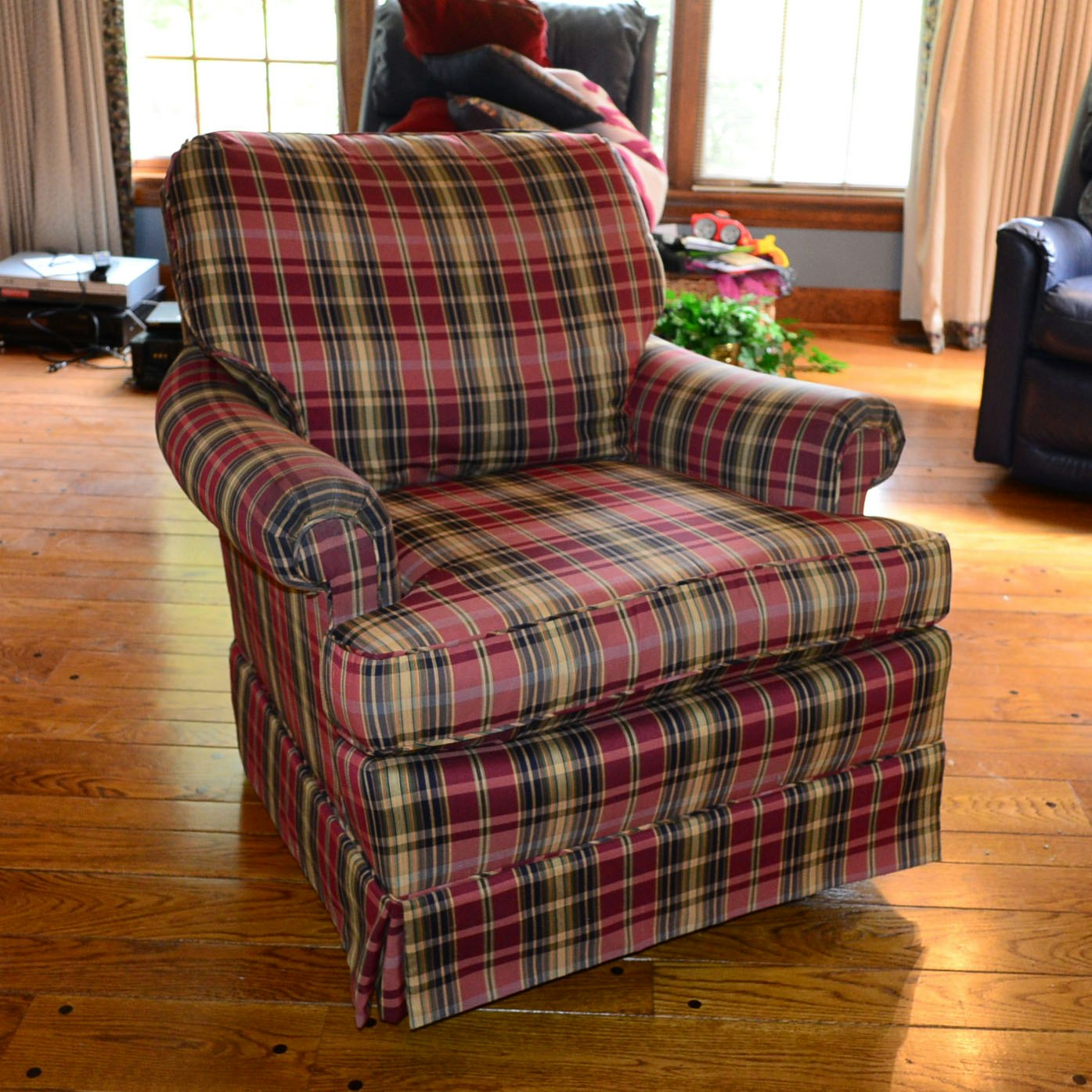 Plaid Oversized Chair And Ottoman - Shop Reevesville Bleu Plaid