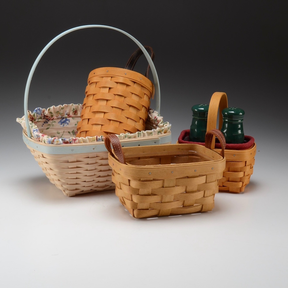 Collection of Longaberger Baskets with a Salt & Pepper Shaker Set EBTH