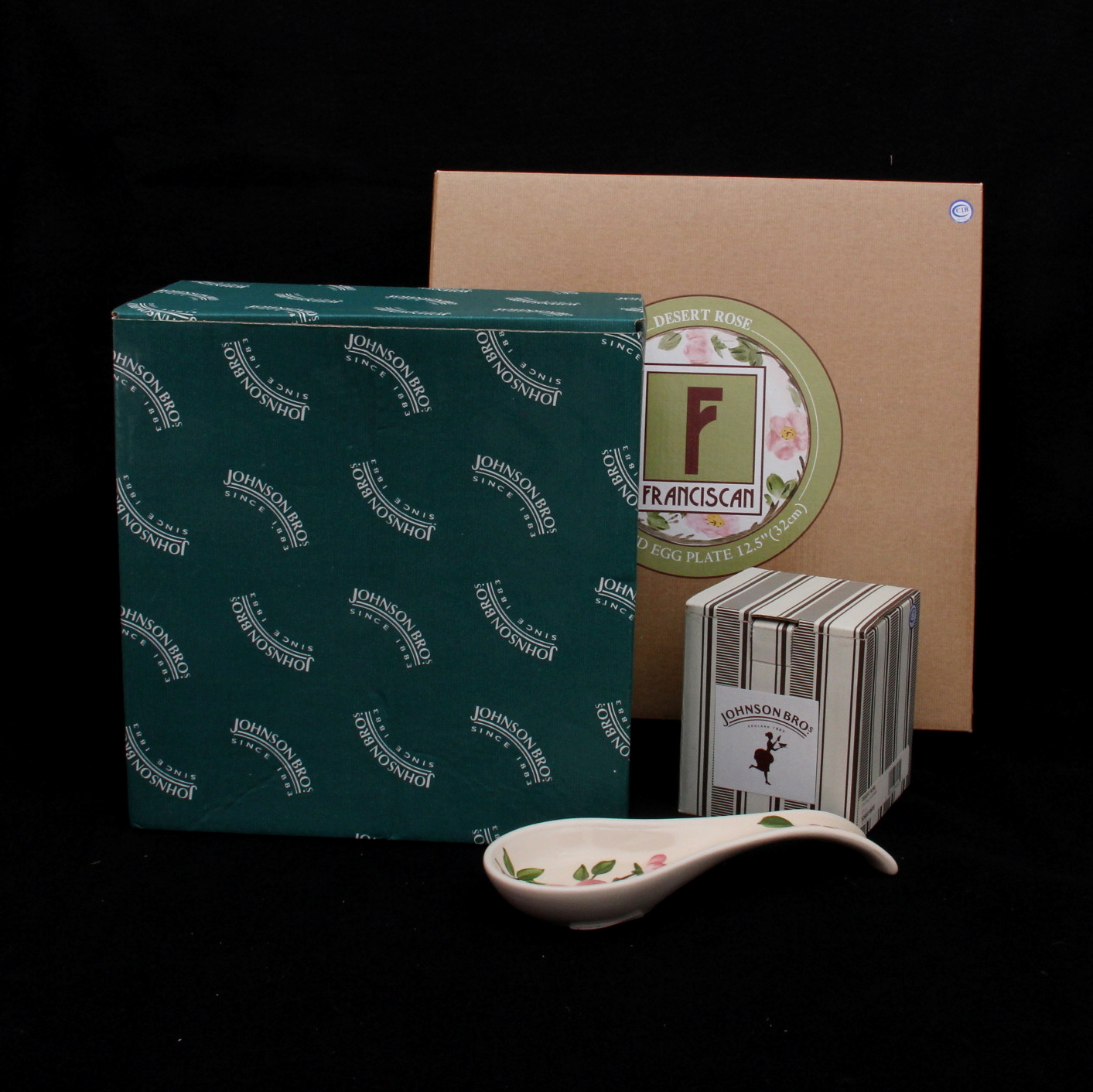 Franciscan Desert Rose Clock, Egg Plate, Spoon Rest and Salt and Pepper