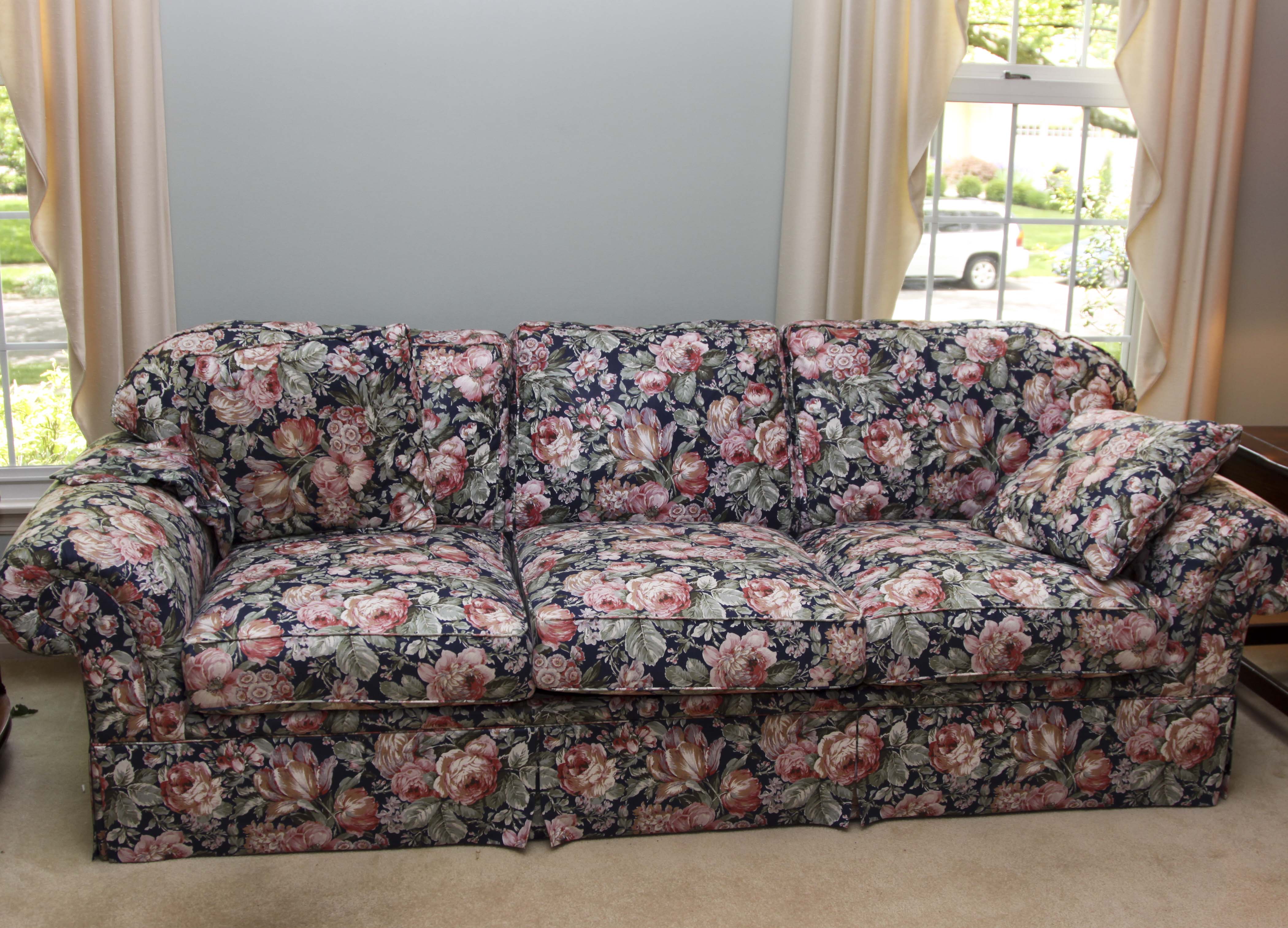 Navy Blue and Floral Sofa by Michael Thomas EBTH