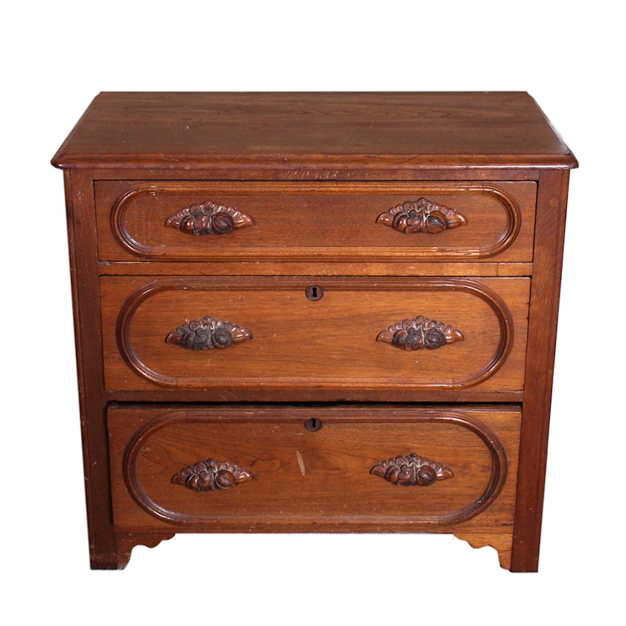Antique Victorican Walnut Nightstand with Carved Wooden ...