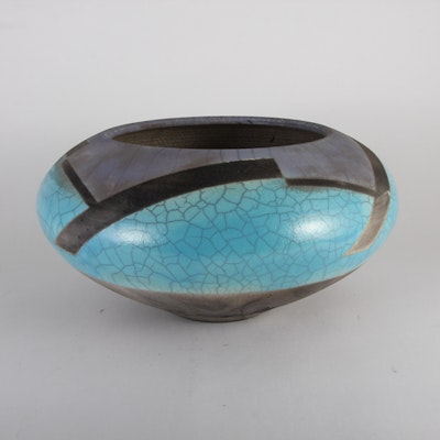 Signed Turquoise and Black Pottery Vase