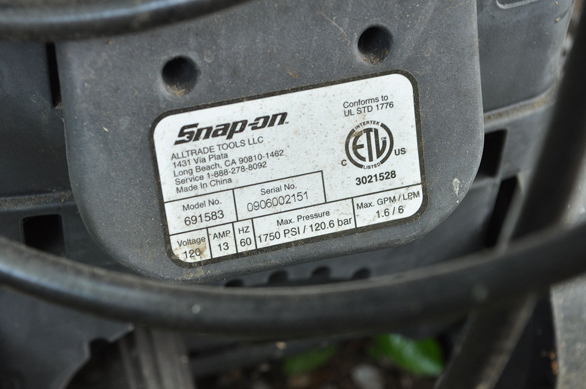 SnapOn Brand 1,750 PSI Electric Pressure Washer EBTH
