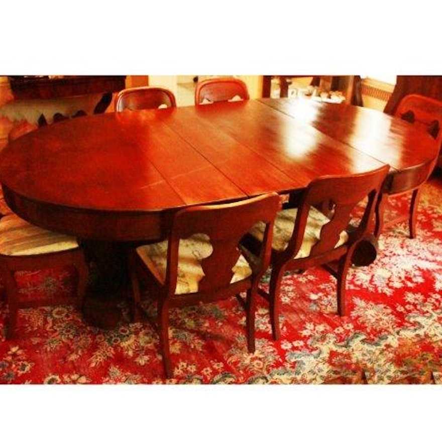 Mahogany Empire Style Dining Table And Six Chairs Ebth Mahogany Empire Style Dining Table And Six Chairs