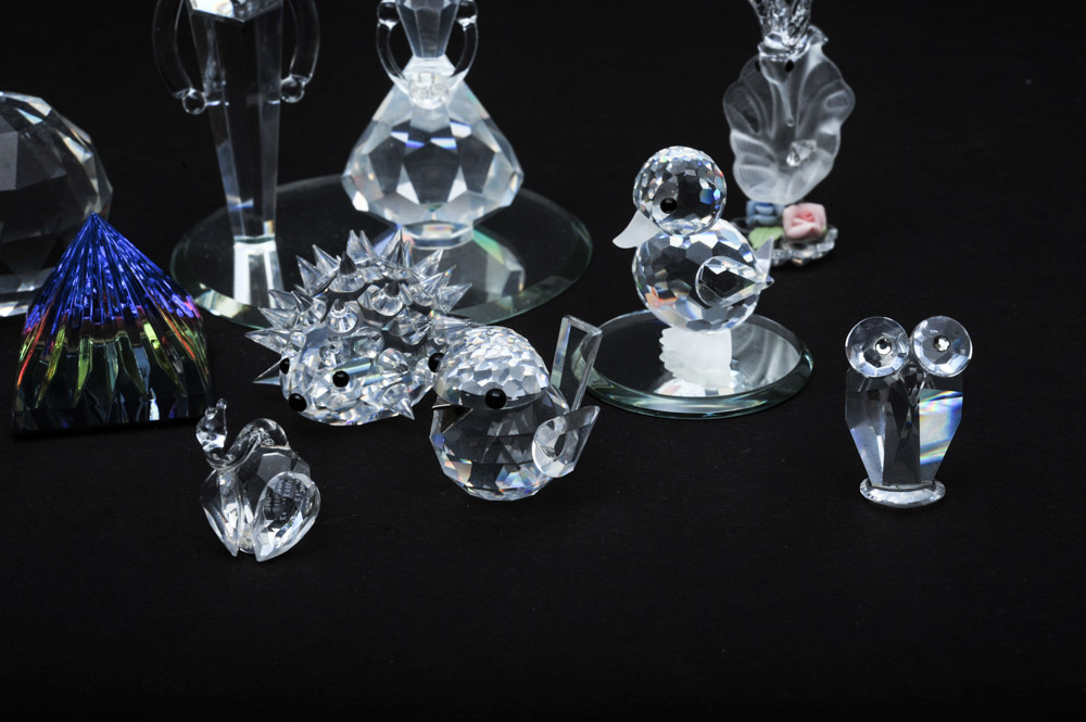 Collection of Swarovski Crystal Figurines, Display Case and More EBTH