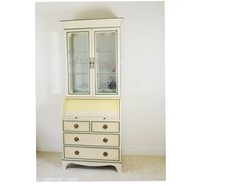 Vintage Lighted Hekman Secretary And Curio Cabinet Ebth