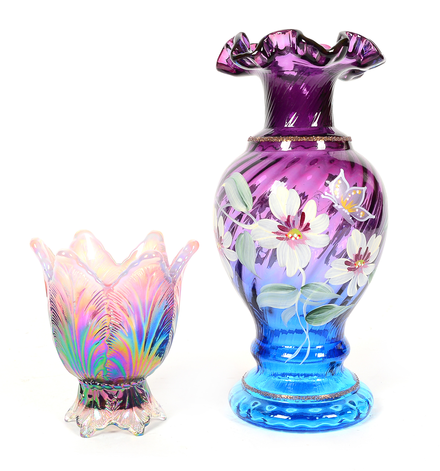 Hand Painted And Signed Fenton Vases Ebth