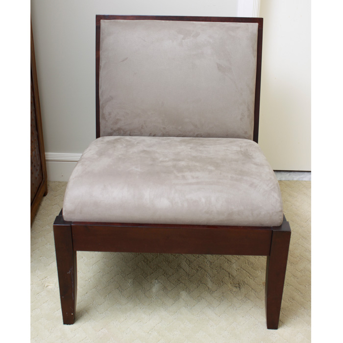 Crate Barrel Taupe Mahogany Accent Chair Ebth