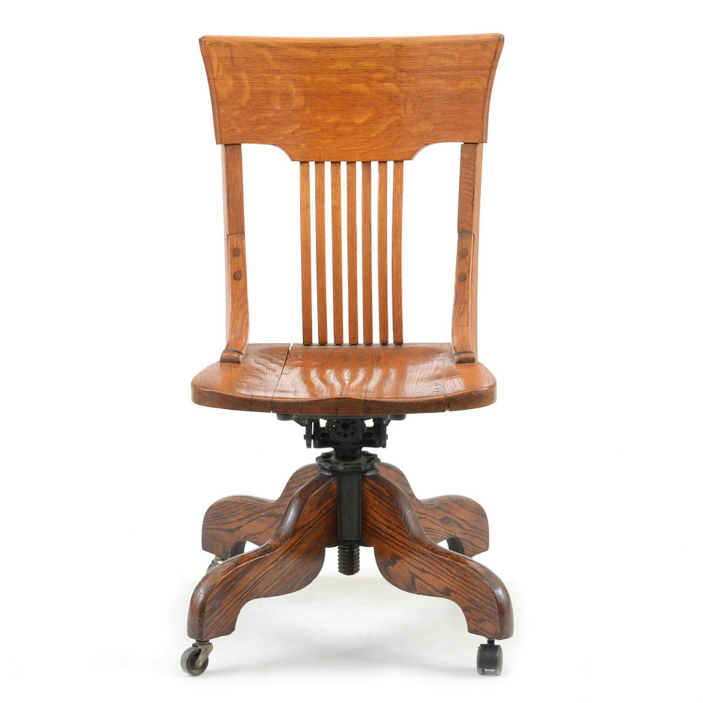 Antique Oak Rolling Banker's Style Chair | EBTH