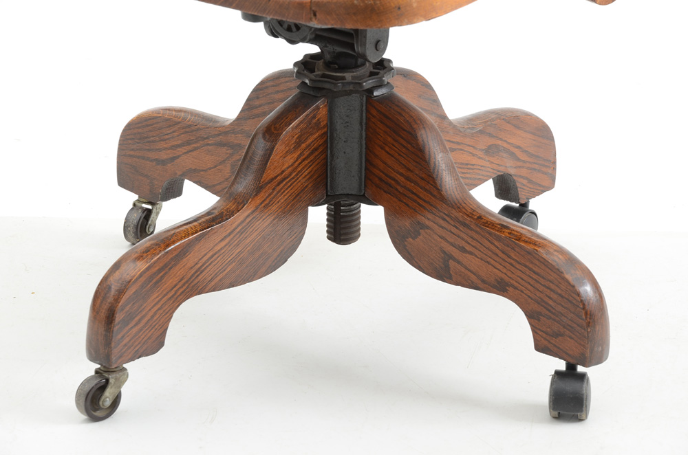 Antique Oak Rolling Banker's Style Chair EBTH