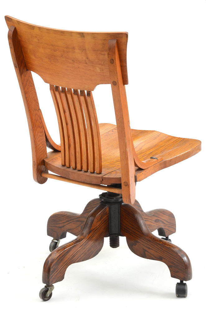 Antique Oak Rolling Banker's Style Chair EBTH