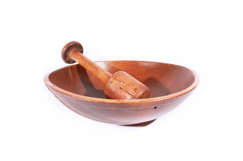Antique Wood Dough Bowl and Masher EBTH