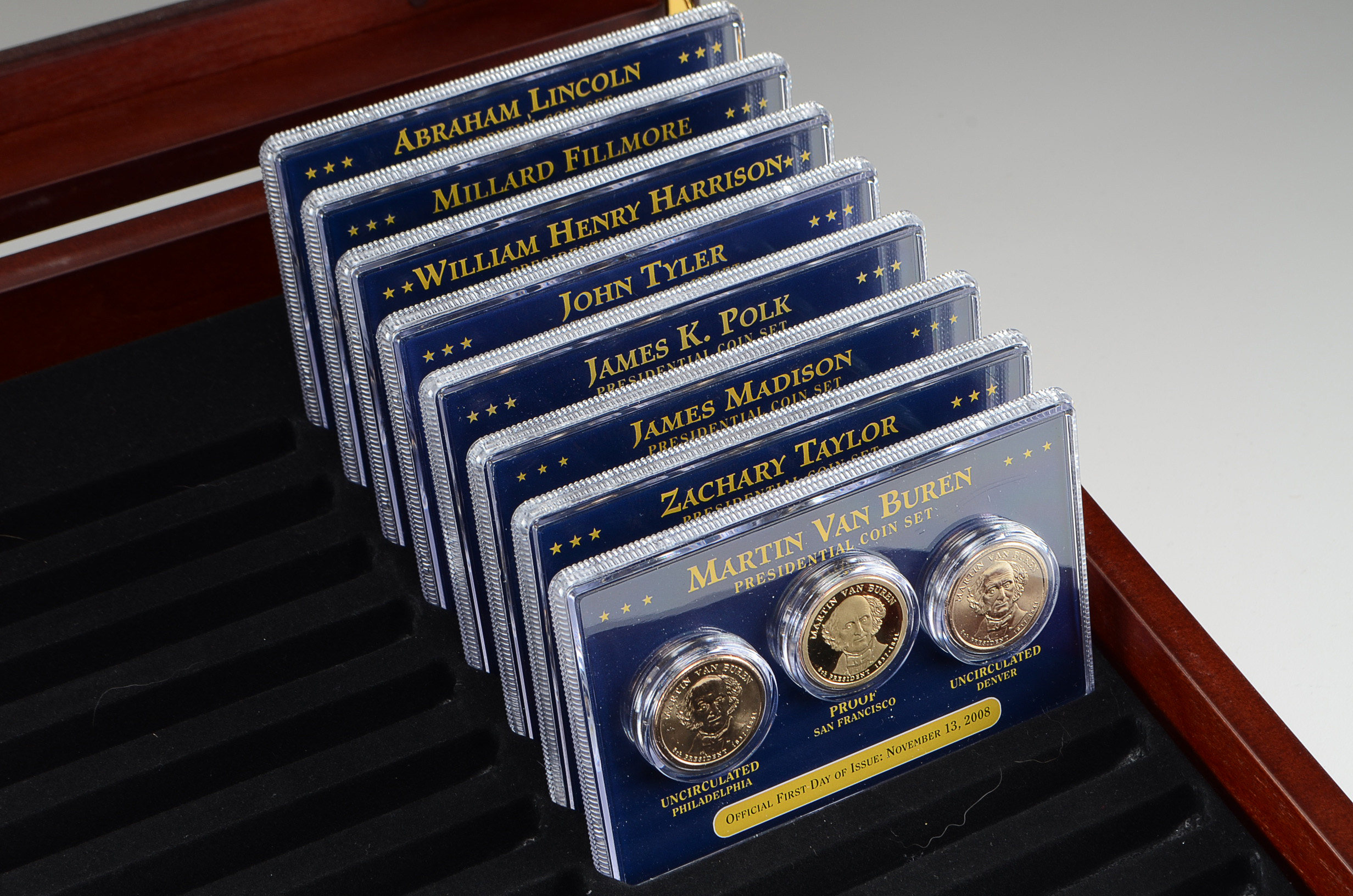 Presidential Dollar Coin Set in Wooden Display Case EBTH