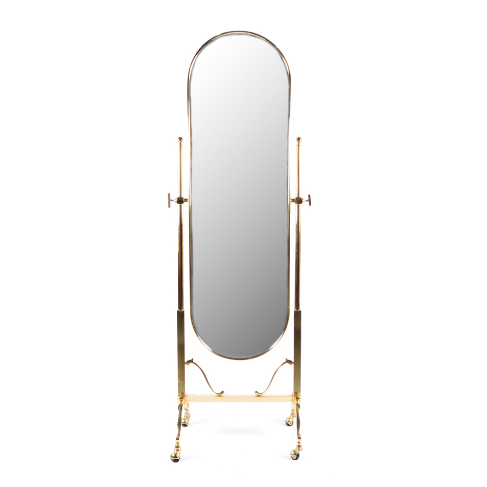 Italian Brass Cheval Mirror on Casters EBTH
