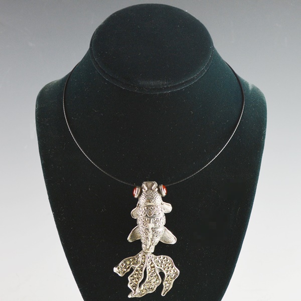 Jizai Okimono Japanese Sterling Silver Koi Fish Pendant On Wire