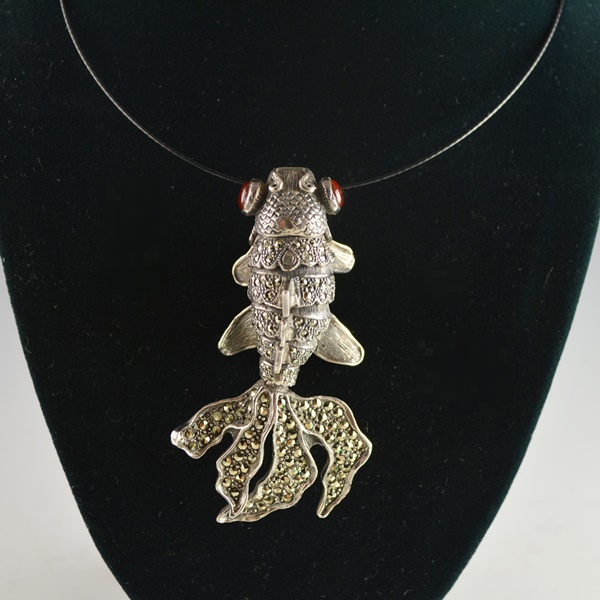 Jizai Okimono Japanese Sterling Silver Koi Fish Pendant On Wire