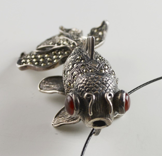 Jizai Okimono Japanese Sterling Silver Koi Fish Pendant On Wire