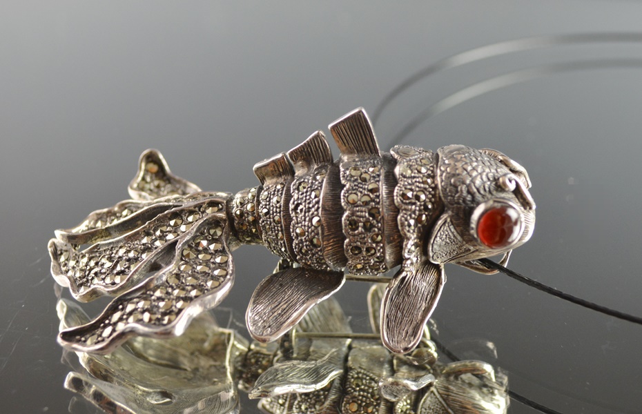 Jizai Okimono Japanese Sterling Silver Koi Fish Pendant On Wire