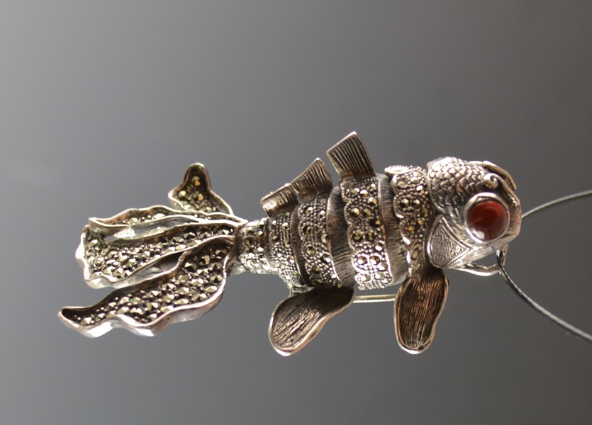 Jizai Okimono Japanese Sterling Silver Koi Fish Pendant On Wire