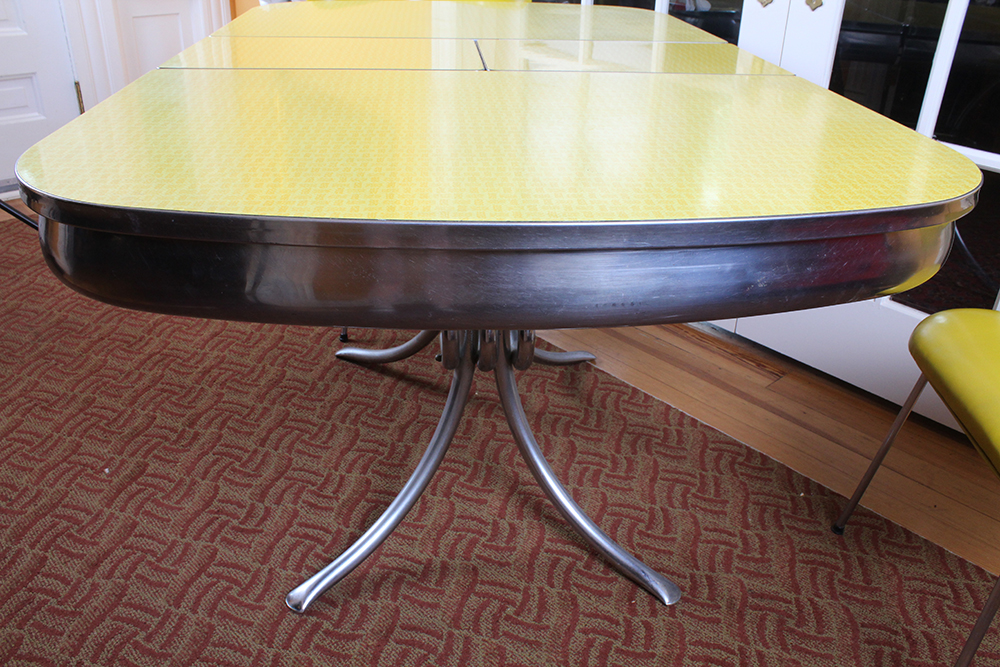 Retro 1950s Era Yellow Formica and Chrome Dining Table with Chairs EBTH