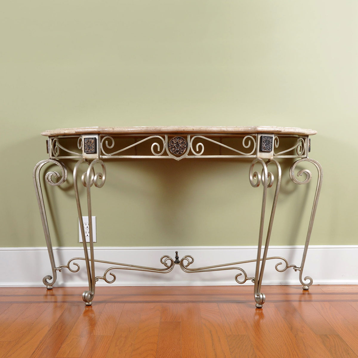 Contemporary Stone Top Console Table With Metal Base EBTH