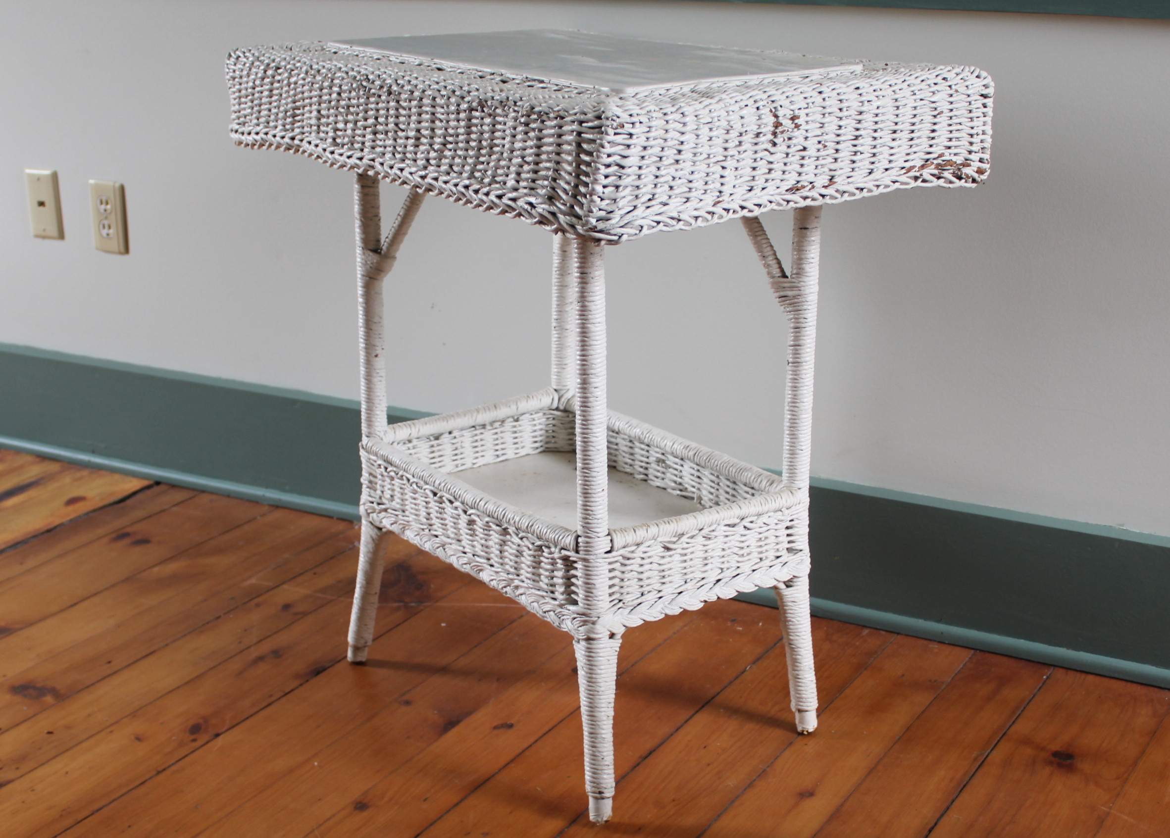 White Wicker Plant Table and Easy Chair EBTH