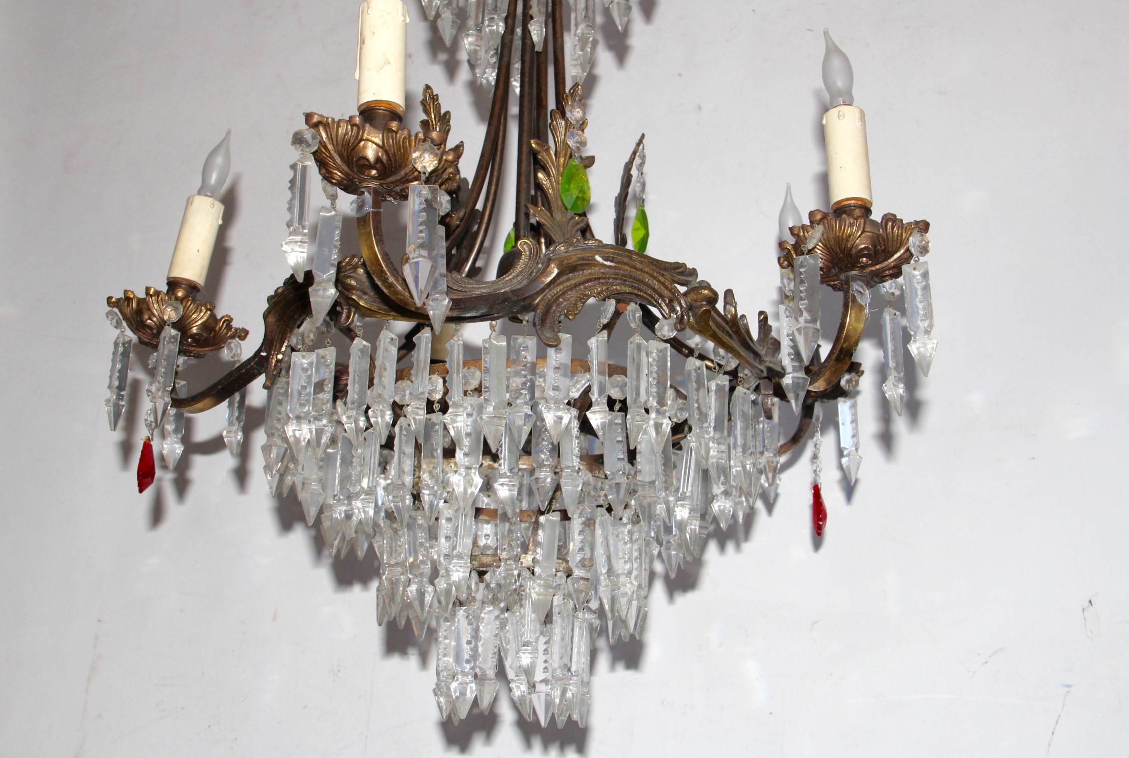 Bronze Chandelier with Crystal Prism Pendants EBTH