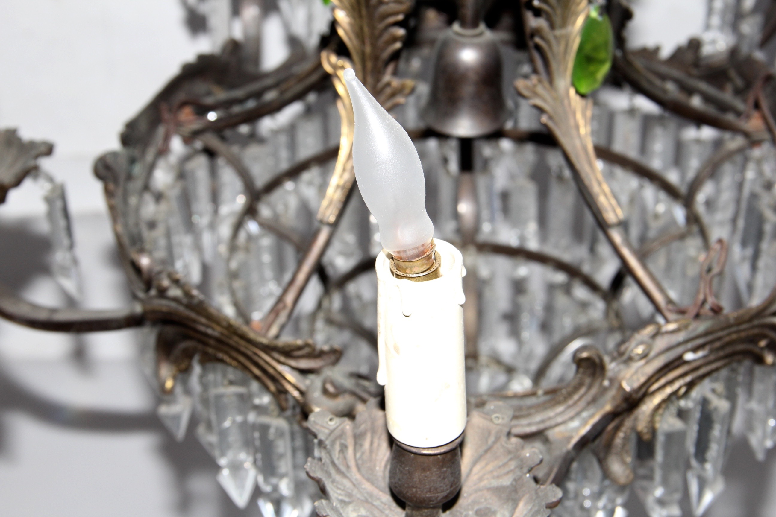 Bronze Chandelier with Crystal Prism Pendants EBTH