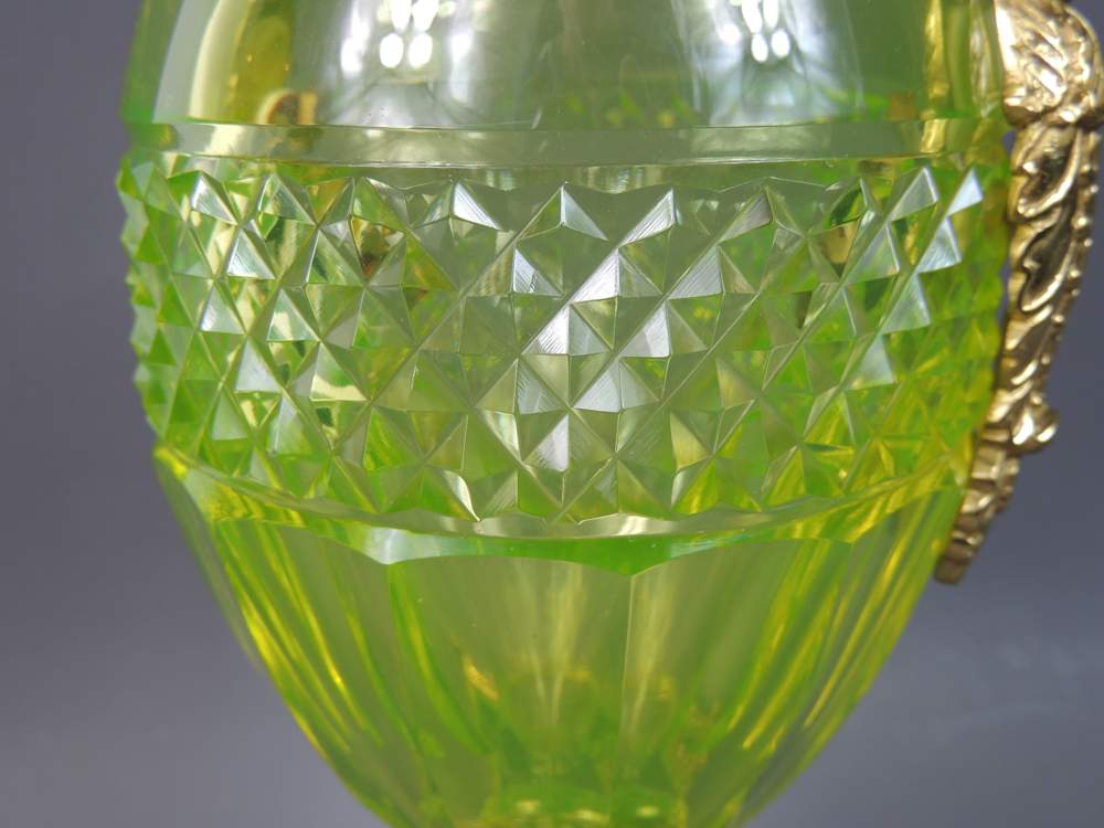 Antique Green Cut Glass Amphora Vase with Swan Handles EBTH