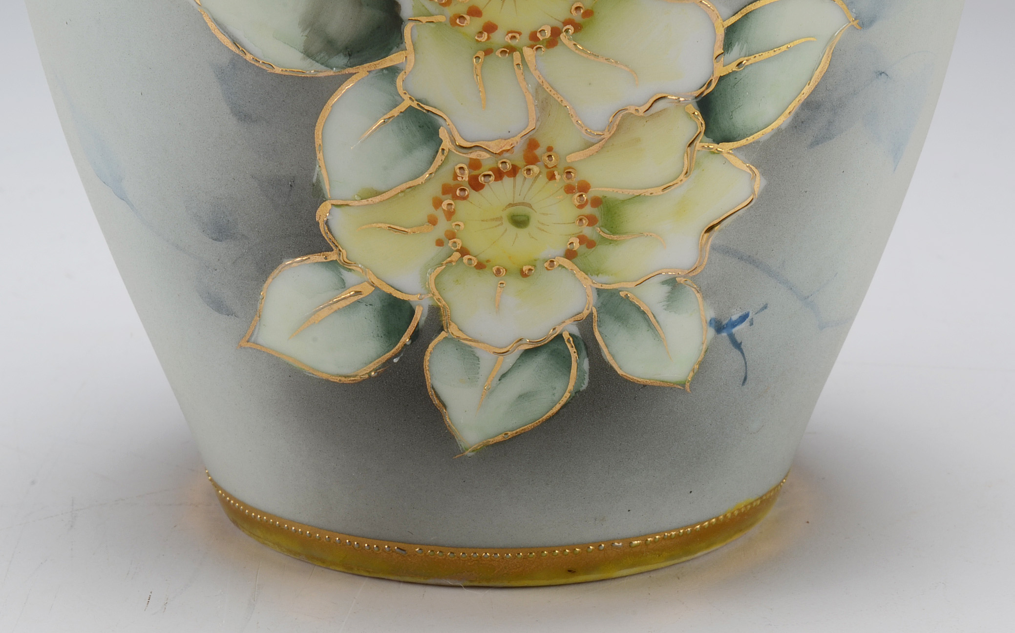 Hand Painted Nippon Vase with White Woodland Roses EBTH