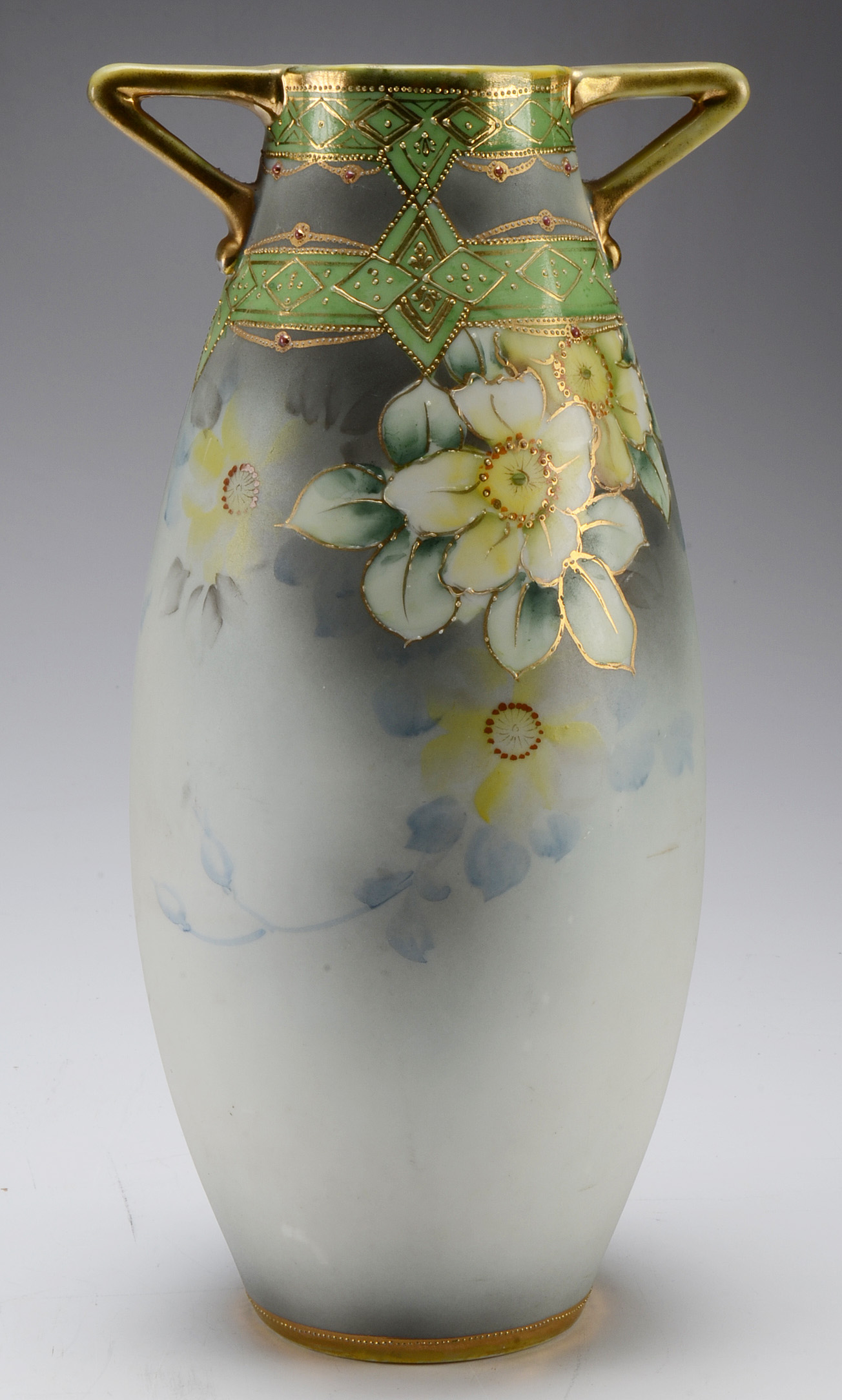 Hand Painted Nippon Vase with White Woodland Roses EBTH
