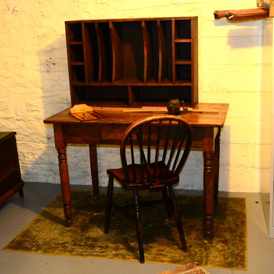 Antique 19th Century Table Desk Windsor Chair And Post Office