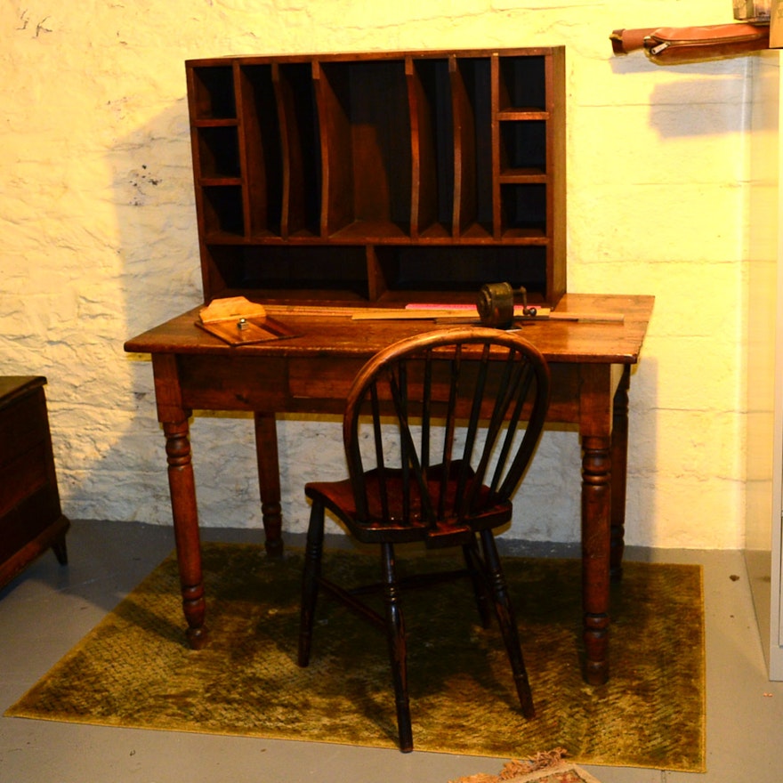 Antique 19th Century Table Desk, Windsor Chair And Post Office Antique 19th Century Table Desk, Windsor Chair and Post Office Sorting Cabinet : EBTH - Antique 19th Century Table Desk, Windsor Chair And Post Office
