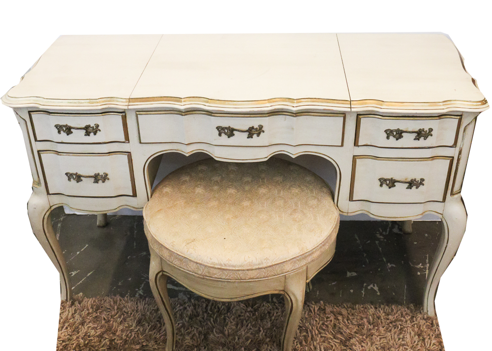 White Furniture Company French Provincial Poudre Table And Stool