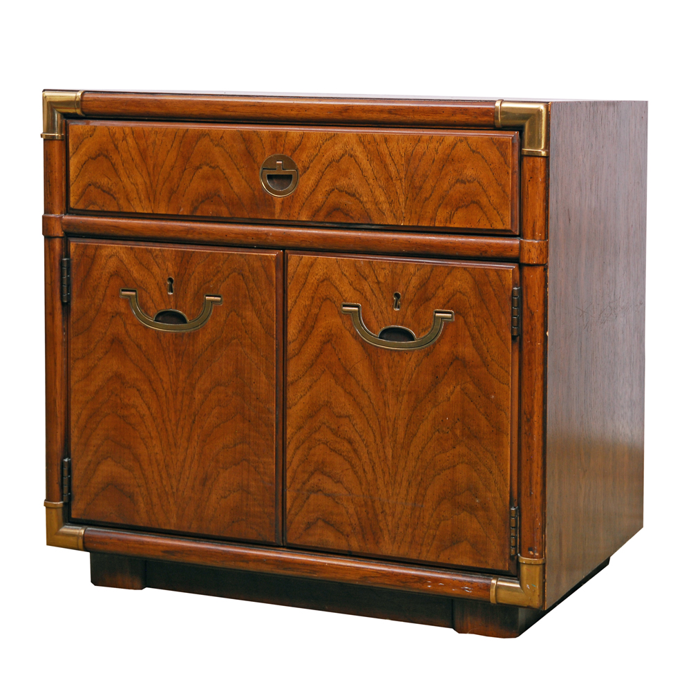 Drexel Accolade Campaign Style Oak Side Table Ebth