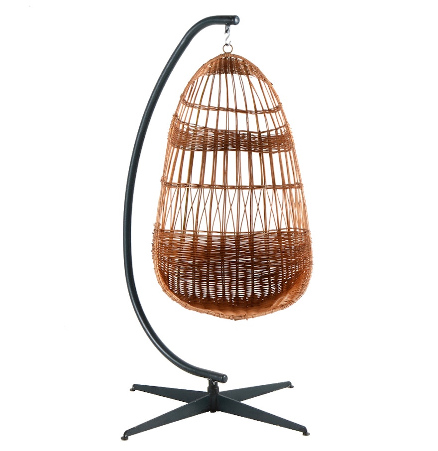 Hanging Wicker Egg Chair on Stand : EBTH