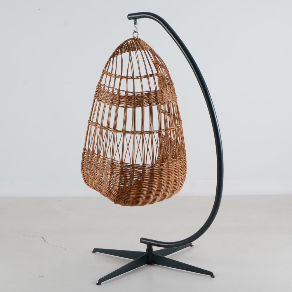 Hanging Wicker Egg Chair on Stand EBTH