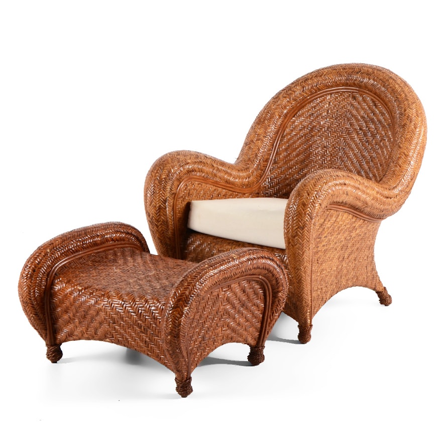 Pottery Barn "Malabar" Woven Lounge Chair and Ottoman | EBTH